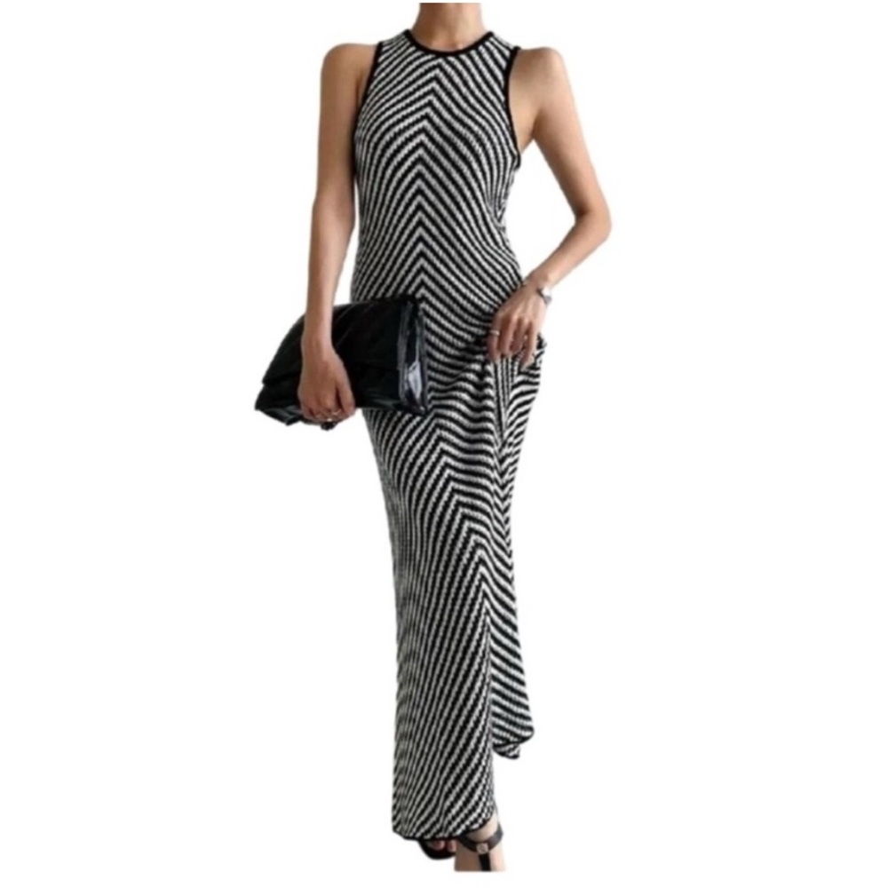 House of Harlow 1960 Black and White Striped Maxi Dress